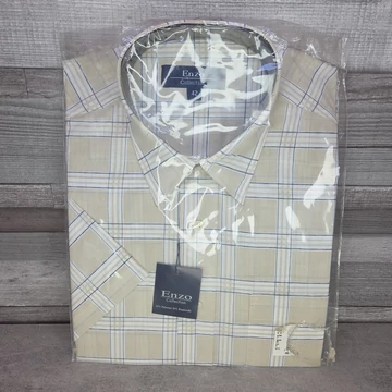 Enzo Collection bézs kockás rövidujjú férfi ing, L
