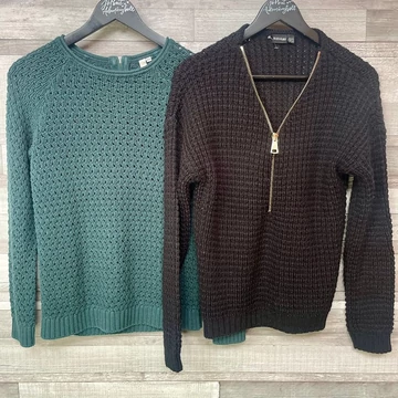 BodyFlirt fekete, Q/S zöld lyukacsos pulóver szett XS