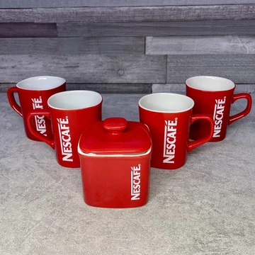 Nescafé piros bögre szett cukortartóval