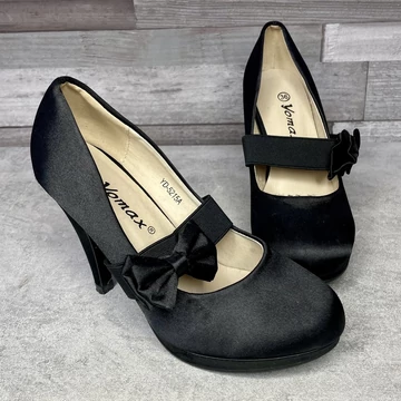 Yomax fekete alkalmi fekete magassarkú cipő masnis pánttal 36