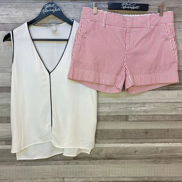 Zara piros-fehér csíkos rövidnadrág, H&amp;amp;M fehér blúz szett 40