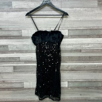 Emt fekete flitteres-szőrmés alkalmi ruha L