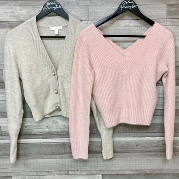 H&amp;amp;M bézs, rózsaszín rövid pulóver szett XS