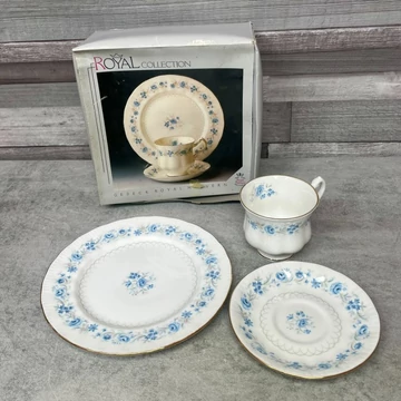 Royal Collection Gedeck Royal Malvern francia kék virágmintás teás szett