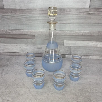 Art deco stílusú homokfúvott likőrös készlet