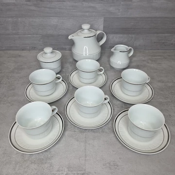 Colditz porcelán ezüstözött csíkos fehér teáskészlet