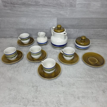 Colditz német porcelán kék-zöld sávos kávéskészlet