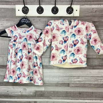 Asti virágos kislány ruha, bélelt kiskabát szett 86
