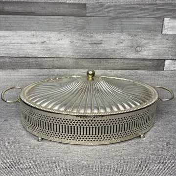 PYREX üveg, ezüstözött tálaló