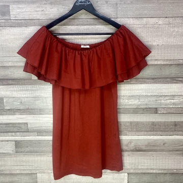 Pull &amp;amp; Bear téglaszínű fodros miniruha S