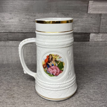 Vintage jelzett porcelán korsó színes mintákkal
