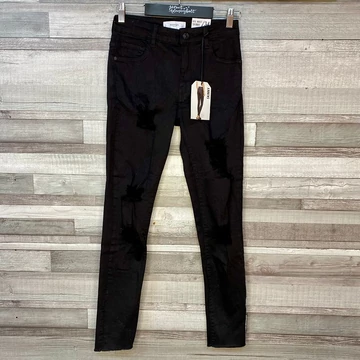 Mango Denim Regular Waist Skinny fekete szaggatott nadrág 34