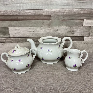 Zsolnay ibolyás porcelán teás készlet