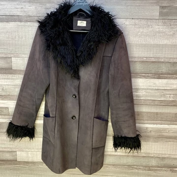 Anucci Vintage fekete szőrmés kabát UK 12