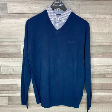Pierre Cardin sötétkék pulóver inggallérral S Pierre Cardin sötétkék pulóver inggallérral S