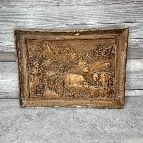 Gouffre de Poudrey faragott fa dombormű fali dísz