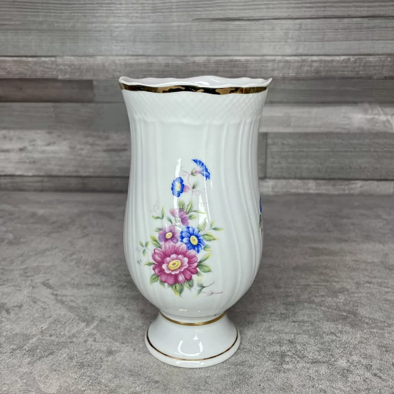 Hollóháza Hungary, Hollóházi hajnalkamintás aranyozott porcelán váza