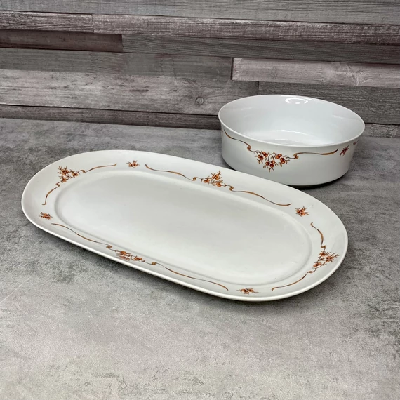 Alföldi porcelán hecsedli mintás leveses tál, kínáló szett