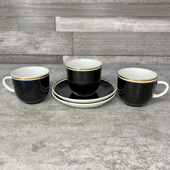 Hollóháza Hungary fekete porcelán kávés szett