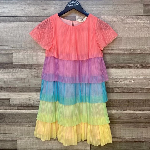 H&amp;M színes fodros lány ruha 134