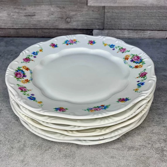 Zsolnay Pécs virágcsokor mintás porcelán tányér szett