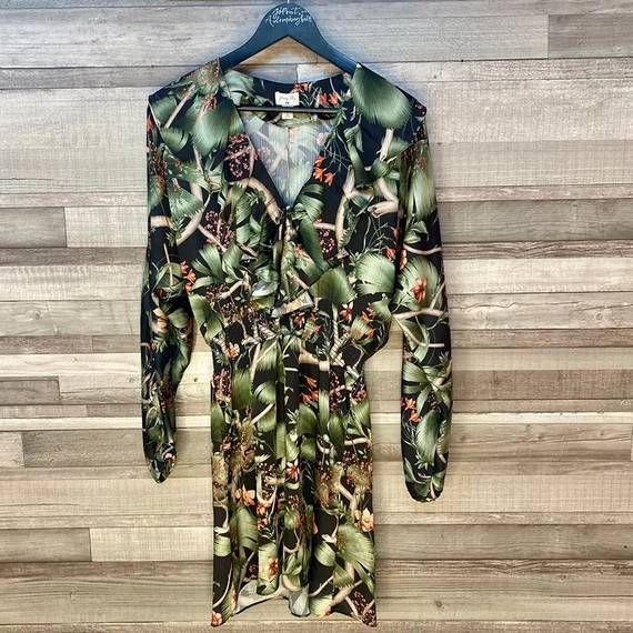 H&amp;M zöld mintás hosszúujjú ruha S