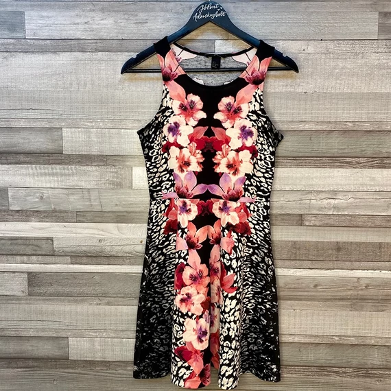 H&amp;M fekete pink virágos ujjatlan ruha S