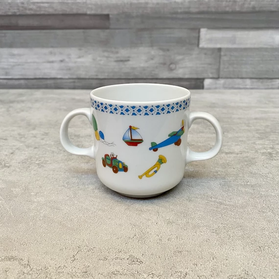 Alföldi porcelán autós, labdás gyerek bögre