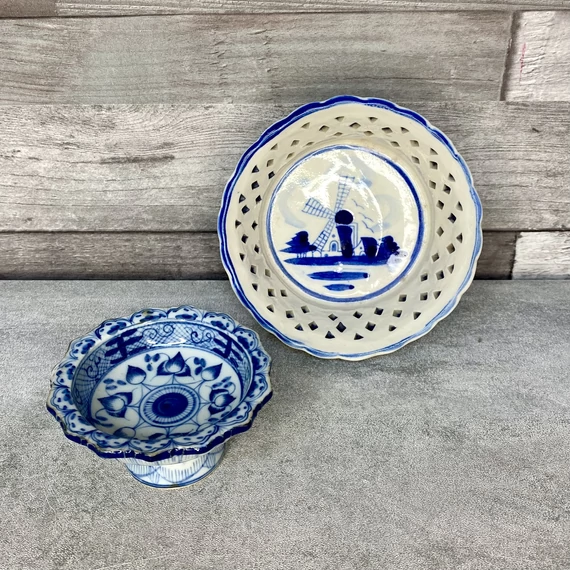 Kék szélmalommintás kerámia szett