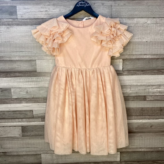 H&amp;M barack színű, rosegold csillogós alkalmi kislány ruha 128