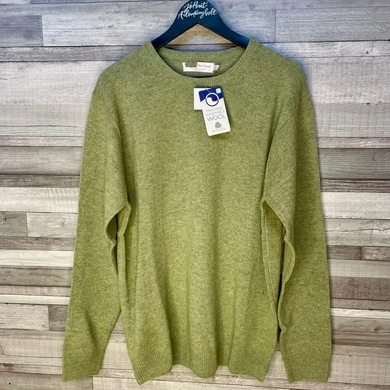 Woolmark zöld gyapjú férfi pulóver L