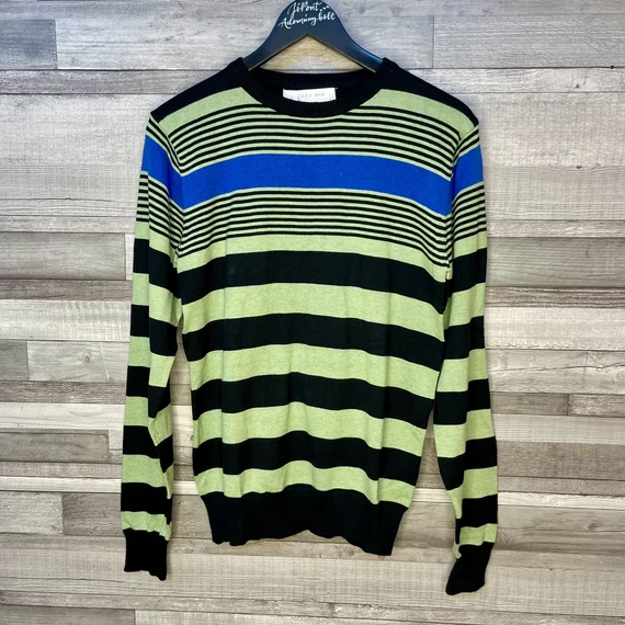 Zara Man zöld-kék-fekete csíkos pulóver M
