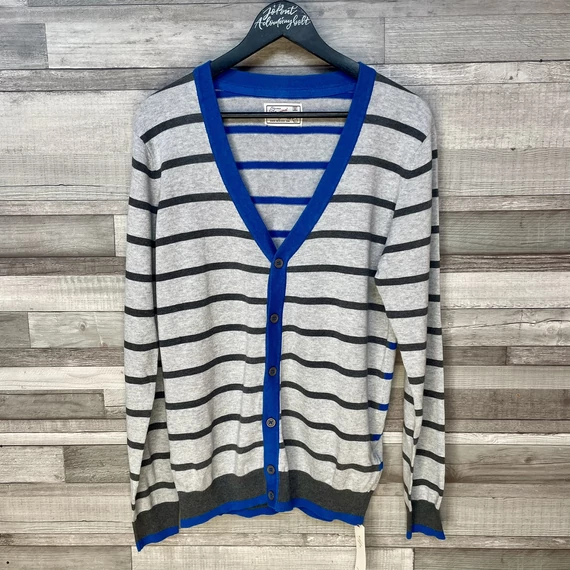 New Look szürke csíkos gombos férfi kardigán M