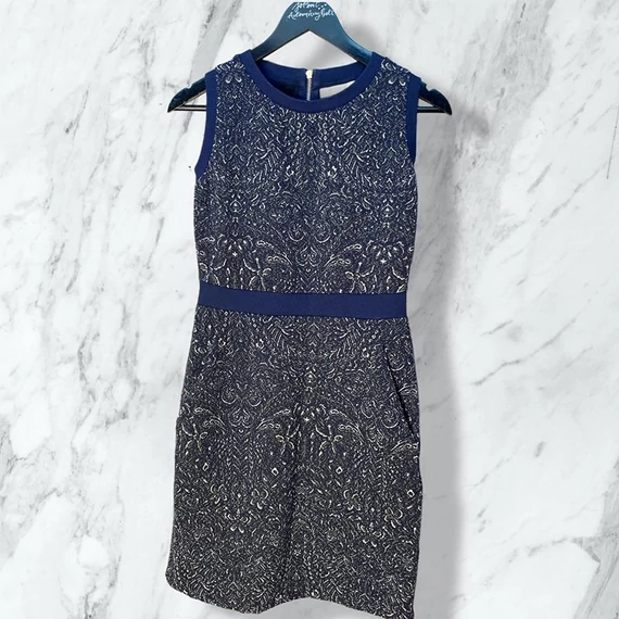 Next sötétkék-ezüst mintás alkalmi ruha UK 10