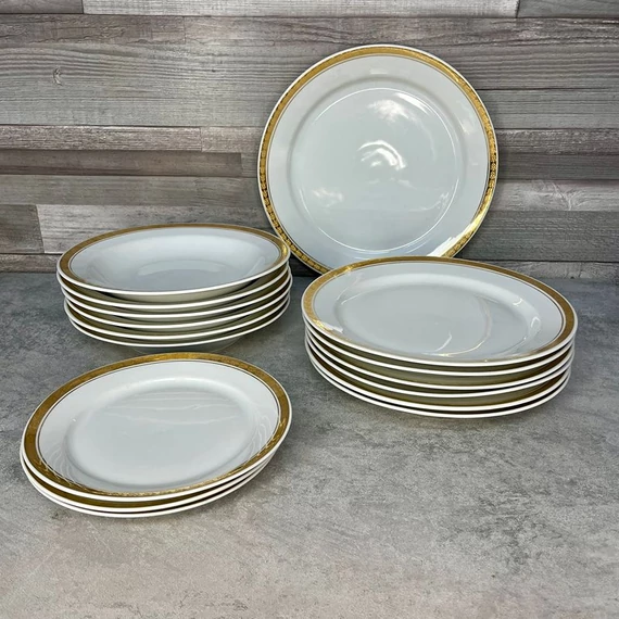 Alföldi porcelán aranyozott szélű tányér szett