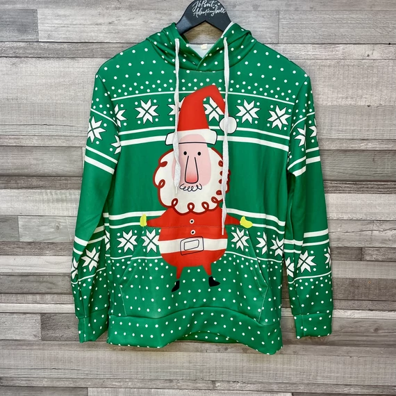 Zöld kapucnis, mikulásos karácsonyi csúnya pulcsi M