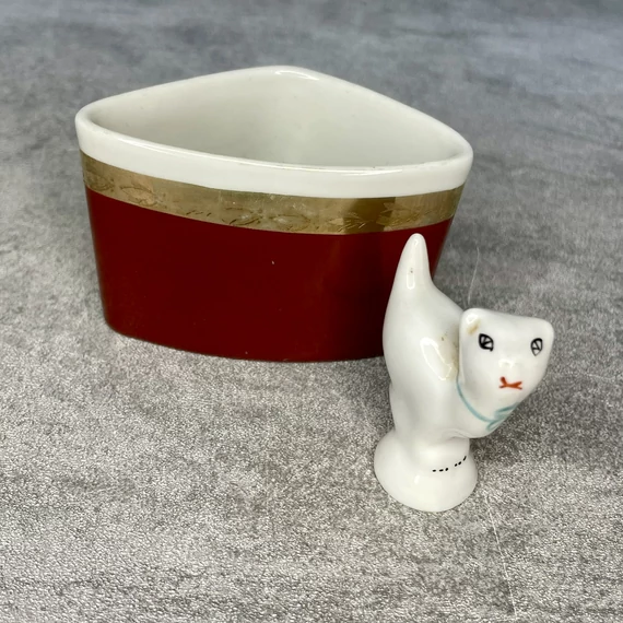 Hollóháza Hungary, Hollóházi porcelán cica, mini tartóval