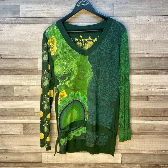 Desigual zöld mintás hosszú ujjú felső L-XL