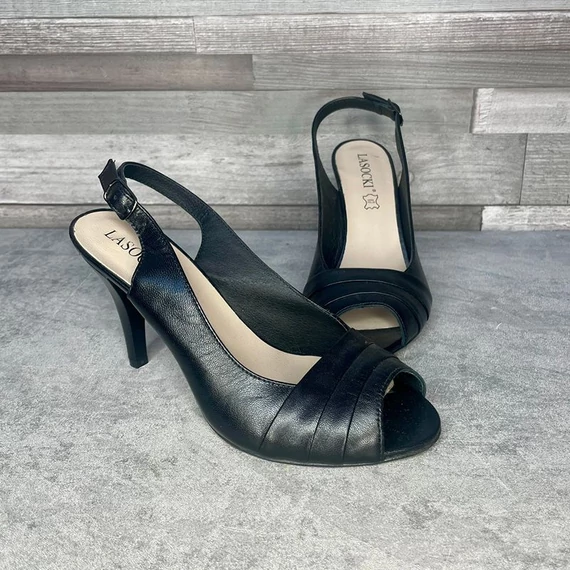 Lasocki fekete bőr magassarkú szandál 37