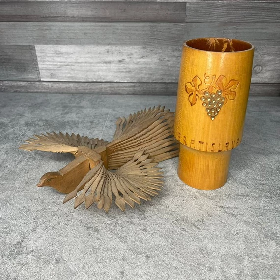 Retro fa pávamadár, fa korsó szett