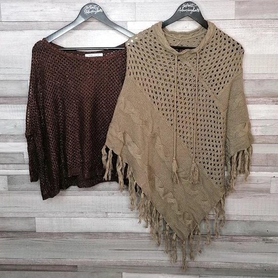 Bershka, Joe Browns kötött lyukacsos barna poncsó szett M