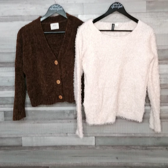 Pull&amp;Bear, Divided női puha barna-bézs pulóver kardigán szett M