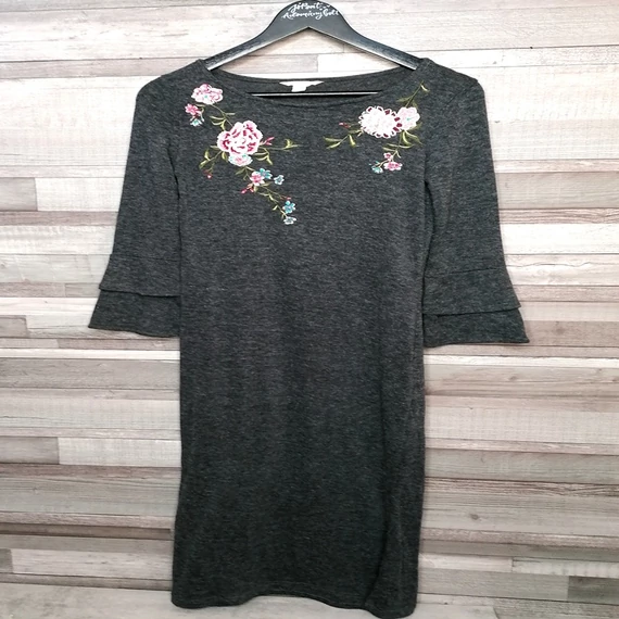 Springfield szürke női háromnegyedes ujjú hímzett vállú ruha S-M