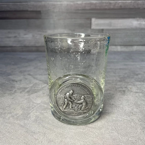 Modern ón díszítésű üvegpohár bányász emlék dísszel Glück auf!