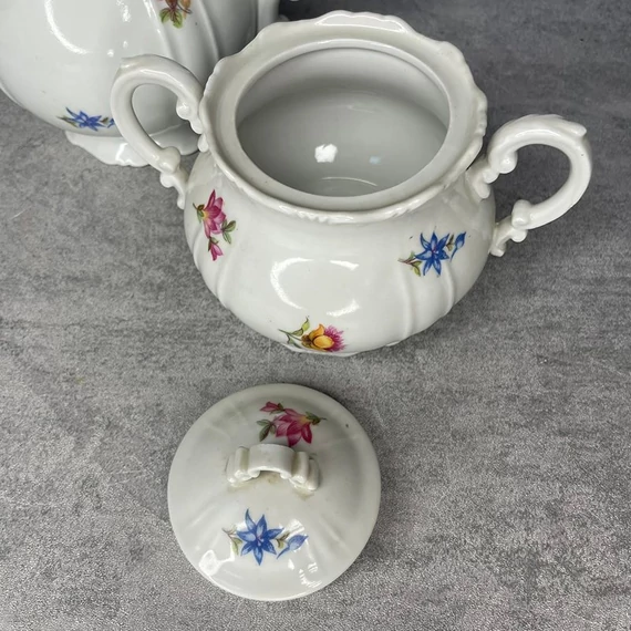 Zsolnay Pécs régi barokk apró virágos porcelán teás készlet