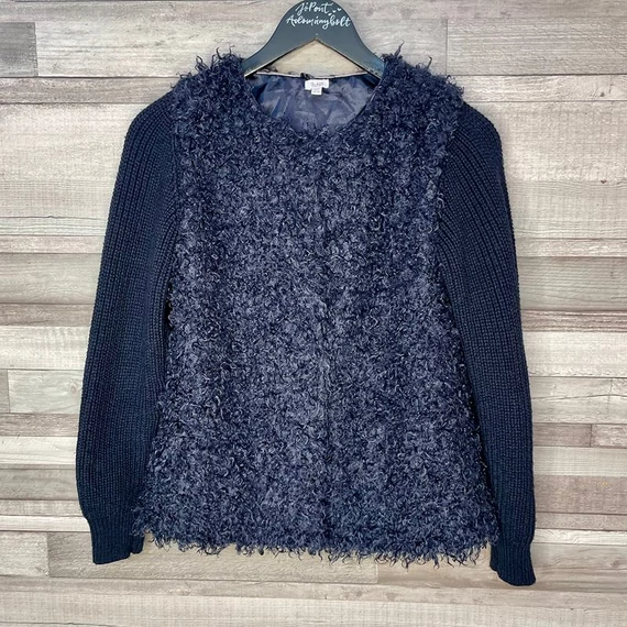 BwKids sötétkék szőrmés patentos lány pulóver 164