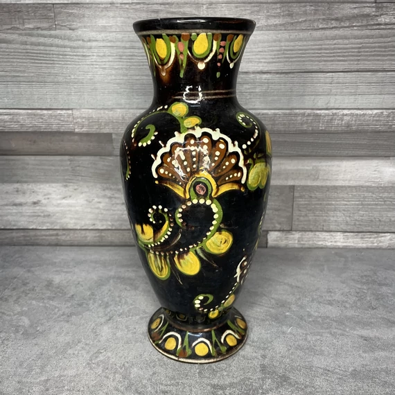 Népies kézműves mázas váza