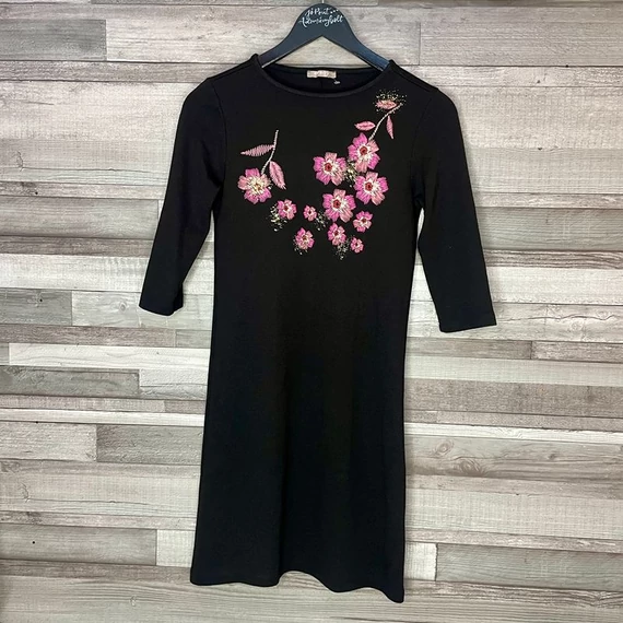 Orsay fekete pink virágos elegáns ruha 34