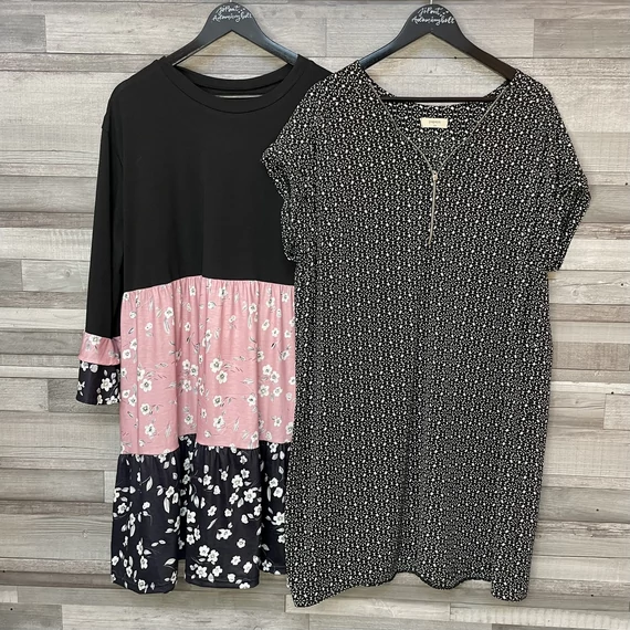 Papaya fekete-fehér aprómintás, No name virágos tunika szett XXL-XXXL