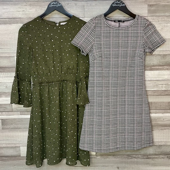 H&amp;M pöttyös ruha, Sinsay fekete-fehér-szürke ruha szett XS